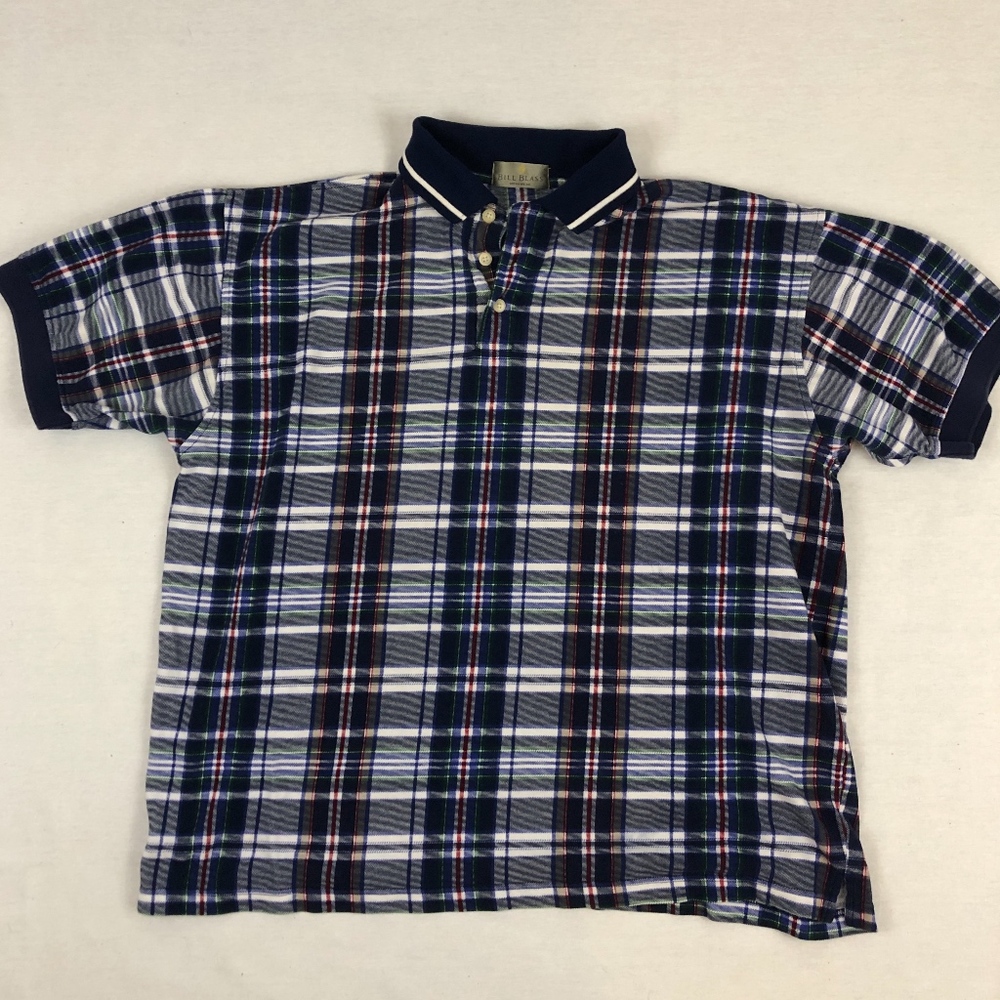 *VINTAGE* 90's Plaid Bill Blass Polo Shirt -XL